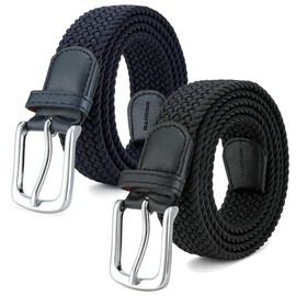 MOZETO Pack of 2 Unisex Braided Belts, Elastic Fabric Stretch Belt for Men and Women, 33 mm - Black & blue