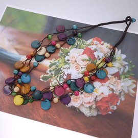 Boho Multilayer Wooden Pearl Necklace Coconut Shell 1 Piece Hand Knitted Coloured Coconut Shell Retro Bohemian Style Necklace for Women Girls Beach Fashion Jewellery Pendant