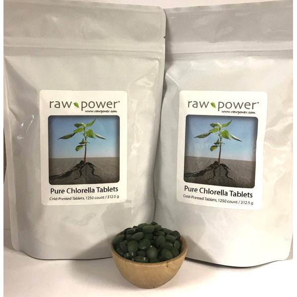 Chlorella Tablets (2500 Count, 625g), Cold-Pressed, 100% raw and Pure, from Raw Power Organics
