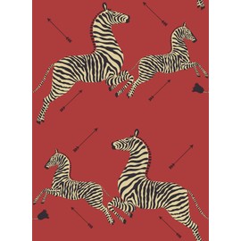 Scalamandre SCS3869 Masai Zebra Safari Self Adhesive Wallpaper, Red