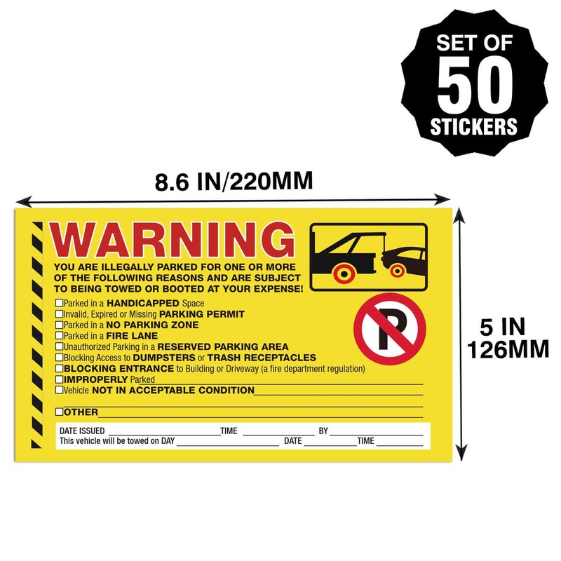 50 Parking Violation Stickers with You are Illegally Parked Multi