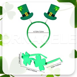 ORNACELE St Patricks Day Accessories, 2 Shamrock Glasses 2 Novelty Headbands, Irish Party Favors, Saint Patty Day Supplies