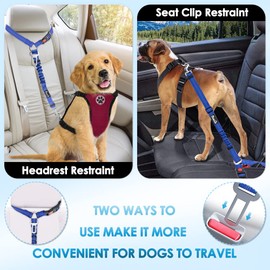 SlowTon 2 in 1 Dog Seatbelts for Cars UK, 2 Pack Pet Car Seat belt Headrest Restraint with Seatbelt Clip Puppy Safety Adjustable Dog Car Harness Belt with Anti-Shock Elastic Bungee Buffer for Vehicles