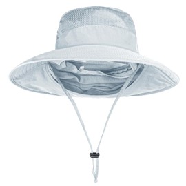 Sun Hats for Men Women Fishing Hat UPF 50+ Breathable Wide Brim Bucket Hats Summer UV Protection Safari Hat with Neck Flap Light Grey