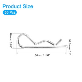 uxcell 50Pcs 2.5mmx50mm 304 Stainless Steel R Shaped Spring Cotter Pins, R Clips Cotter Pin Spring Fastener for Household Appliances, Sports Equipment, Car Mechanics Repair (Silver)