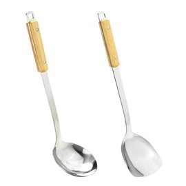 FJNATINH Spatula and Ladle - Set of 2 Wok Tools - Universal Wok Ladle and Spatula - Stainless Steel Cooking Utensils and Wok Accessories,14"-15"