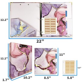 Binditek 3 Ring Binder, 1 Inch Round Ring Binder with 5-Tab Binder Dividers, 2 Interior Pockets, Low Profile Clip Clipboards and Labels Stickers, for Letter Size, 175 Sheet Capacity, Pink Marble