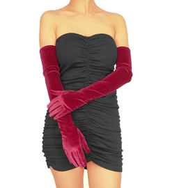 XXDingbs Women's 24 Inches Long Velvet Gloves for Wedding Opera Dinner Party 1920s Gloves Elbow Length Glove Burgundy