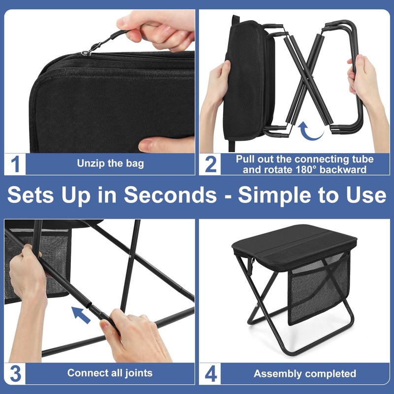 Portable Folding Camp Stool with Side Pocket, Lightweight Foldable Camping