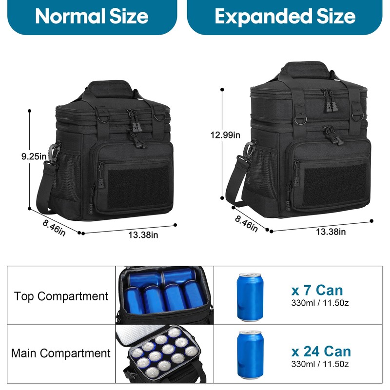 GLENKEY Double Deck Insulated Lunch Box, Expandable XLarge Lunch Bag