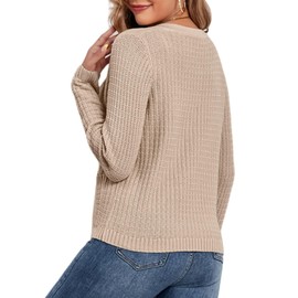 AGSEEM Womens Cardigan Sweaters Knit Button Up Open Front Long Sleeve Crew Neck Short Lightweight Trendy 2025 with Pockets, Khaki, Medium