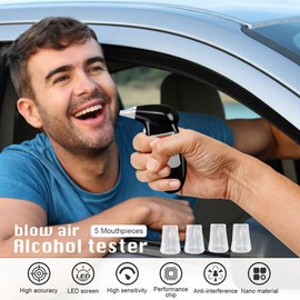 Sonicefit Portable Breath Alcohol Tester, Alcohol Breathalyzer with Accurate Digital LCD Display, Portable Keychain Breath Analyzer with 5 Reusable Mouthpieces, Convenient Lightweight Pocket Design