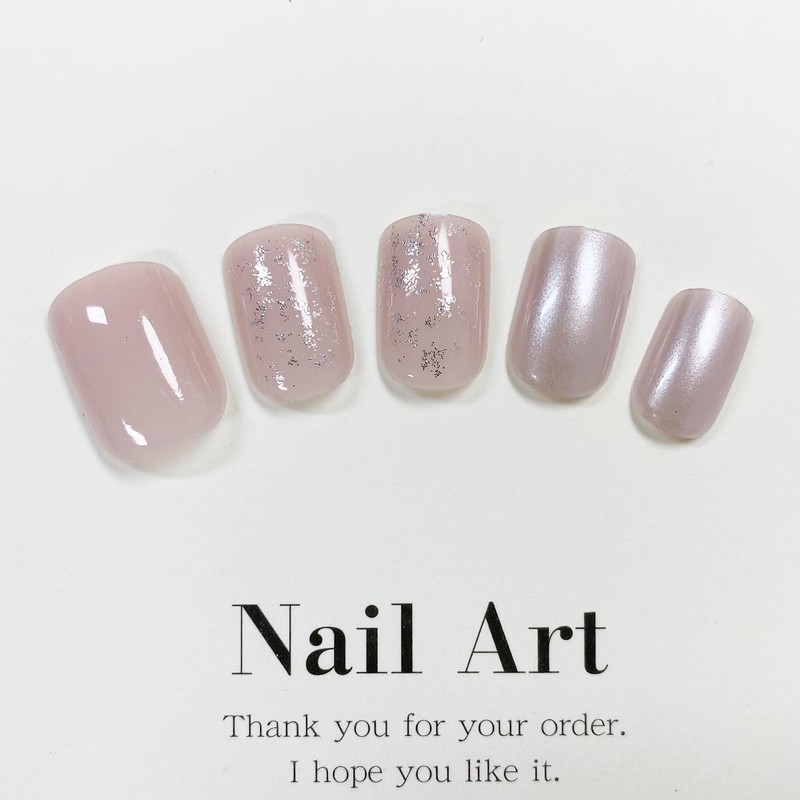 Chrome Press on Nails Short Square Fake Nails Glitter Design