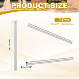 PATIKIL 5mm x 100mm Dowel Pin Stainless Steel, 15 Pcs 304 Stainless Steel Pegs Shelf Pins Rod Support Metal Fasten Elements for Shelves Furniture Fixing Component, Silver