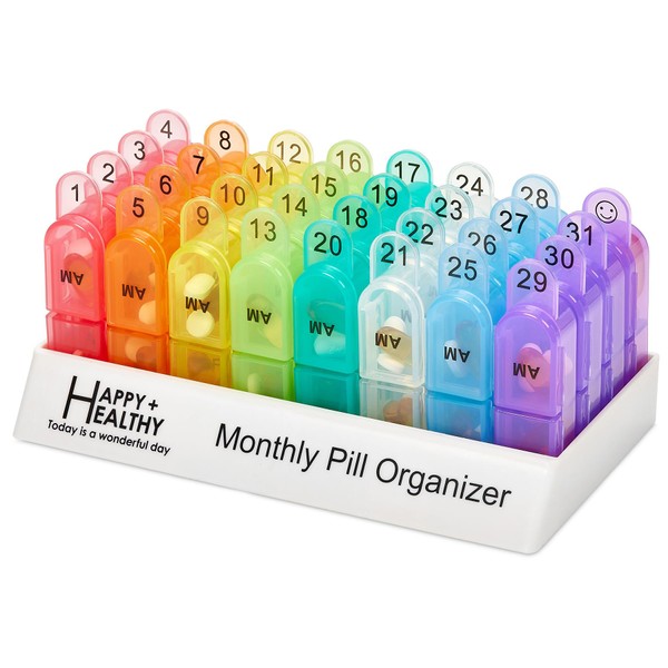 Monthly Medicine Pill Box 2 Times a Day 30 Days in the Afternoon, Morning and PM 1 Month with Removable Pill Organiser for 31 Days and Organiser