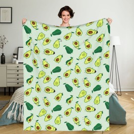 Firuacx Cute Avocados Fleece Throw Blanket 80x60 inch, Cartoon Green Avocado Cozy Plush Warm Lightweight Travel Blankets for Bedroom Living Rooms Sofa Beds Office
