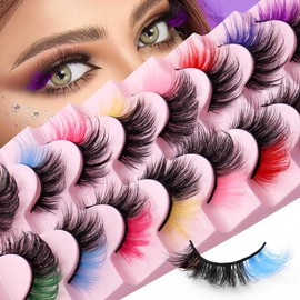Uranian Colored False Eyelashes Fluffy Faux Mink Lashes with 8 Color Mixed 8D Russian Strip Long Eye Lashes Colorful Extension EyeLashes Volume Fake Eyelashes for Women and Girls (8 Pairs)