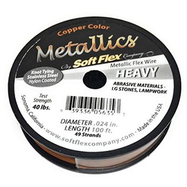 Soft Flex 49 Strand .024 Inch Diameter, 100 feet Beading Wire, Copper Color. (Sold as - 1 Spool Per Pack)