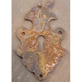Van Dykes Restorers NOS VanDykes Restorers 2 7/8" x 2" Rusty Iron Skeleton Keyhole Escutcheon Cover