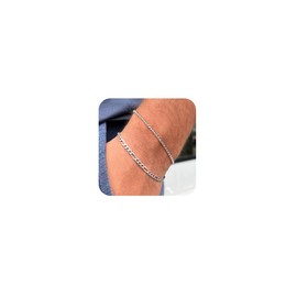 Tasiso Silver Bracelets for Men, Size 7"/7.5"/8" Silver Rope Figaro Mens Bracelet Set Men Jewelry Gifts for Dad Boyfriend Husband