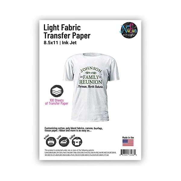 NuFun Activities Inkjet Printable Iron-On Heat Transfer Paper, Light Fabrics,