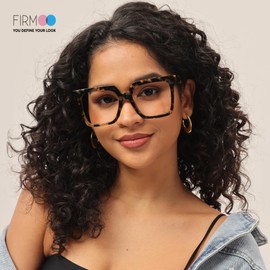 Firmoo Oversized Blue Light Blocking Glasses for Woman/Men, Black Square Frame Computer Gaming & Phone Eyewear Anti Eyestrain, Cathy001