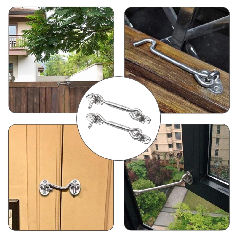 Hook and Eye Latch 4 Inch, 2pcs Stainless Steel Cabin