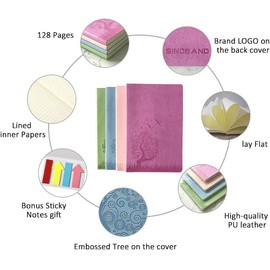 SINOBAND B6 Size Colorful PU Leather Bag Writing Notebook 4 Pieces Lined Journal Diary Notebook Daily Notepad Cute Travel Journal Theme Notebooks for Office and School (Random Color)