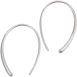 Beebeecraft 1 Box of 1 Pair of Inverted Hoop Earrings, Platinum-Plated, 925 Sterling Silver, Simple Needle Drop, Dangle Threader Hoop Earrings for Women with Light Oval Open Wire Earrings