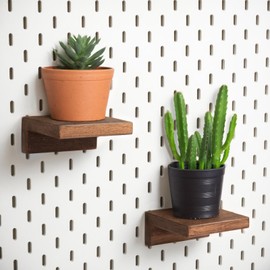 SEMPOMA 2 Pack Solid Wood Pegboard Shelves Compatible with IKEA Skadis Pegboard - 4''x4'' Walnut Finish Wall Organizers, No Assembly Required