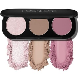FOCALLURE Paleta de Rubor y Resaltador, Paleta de Contorno 3 En 1, Polvo Bronceador Mate Sin Crueldad Animal, Iluminadores Iluminadores Brillantes para Un Aspecto Brillante, #08