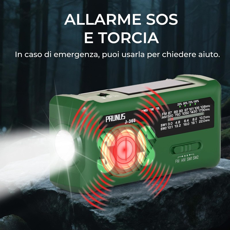 PRUNUS J-366 Radio Portatile Emergenza FM/AM/SW con Manovella Dinamo