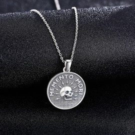 DAYLINLOVE Memento Mori Necklace 925 Sterling Silver Memento Mori Coin Pendant Skull Stoic Necklace Jewelry Gift for Men Women