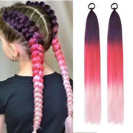 Colored Ponytail Extension Braid Hairpieces Pony tail Hair Extensions For Women Rave Purple/Hot Pink/Pink Ponytail Hair Extension With Elastic Tie Party Cosplay Use 26inch