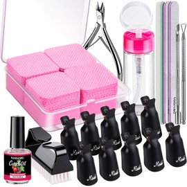 Nail Remover Kit, Soak Off Kit with Soak Off Clips, Lint Free Wipes, Polish Remover Bottle, Cuticle Nippers, Pusher, Peeler. Cuticle Oil. Nail Files and Buffers. Gel Nail Remover Tools Set