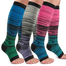 Open Toe Compression Socks Women & Men-3 Pairs 20-30 mmHg Knee High Stockings for Circulation Support