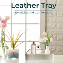 Liebemode Nightstand Leather Key Tray, Key Bowl for Entryway Table Storage Organizer for Keys Jewelry Coin Phone (White)