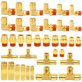 36 PCS Brass DOT Air Brake Line Fitting Assortment Kit 1/4" 3/8" 1/2", Push to Connect Fittings Air Brake Fittings Repair Kit for Trucks Trailer & Industrial,DOT Hose Quick Connector Line with Case