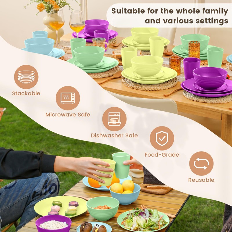 Homienly 40-Piece Kichen Dinnerware Set, Wheat Straw Dinnerware Set, Plates,