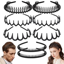 8 Pcs Elegante Diadema de Plástico Antideslizante,Unisexo,Diademas para Cabello con Peine y Accesorios Finos para El Cabello para Niños,Niñas y Adolescentes,Negro