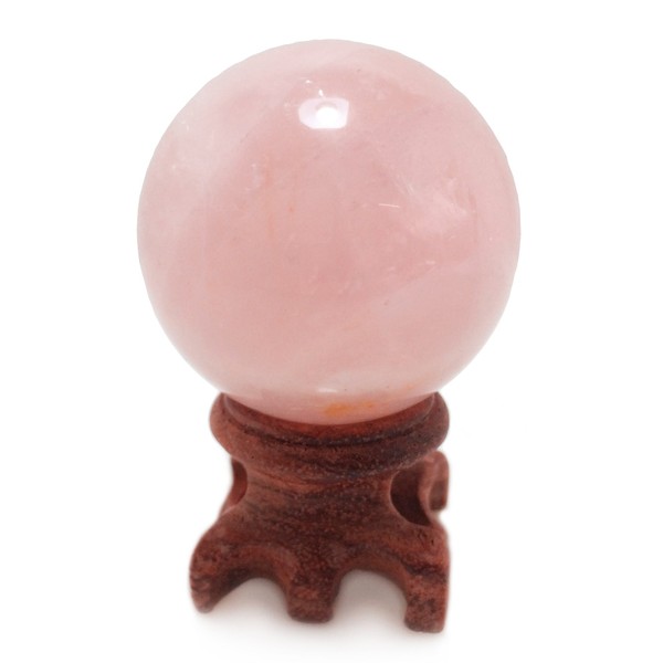 Polar Jade Rose Quartz Crystal Sphere with Stand 45mm / 1.8” Diameter, for Scrying, Decoration, Healing, Meditation, Feng Shui, Hand-Made