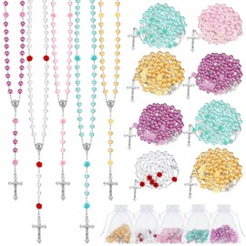 Ecation 20 Pcs Pearl Rosary Catholic Beads for Prayer Gifts Rose Cross Necklace for Women Holy First Communion Rosary Beads