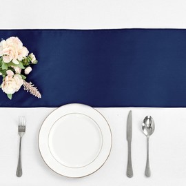 10-Pack Navy Blue Satin Table Runner 12 x 108 Inch Long Bright and Smooth Silk Fabric Table Runner for Wedding Banquet Birthday Party Decoration