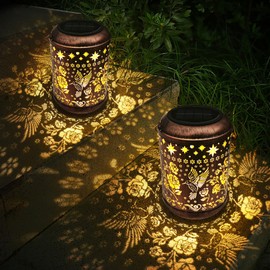Kaixoxin 2 Pack Solar Garden Decor Metal Lantern Hummingbird Table Lamp Bronze Outdoor Dercoration Great Gift for Women Mon Grandma Hanging Lights for Patio Courtyard Garden