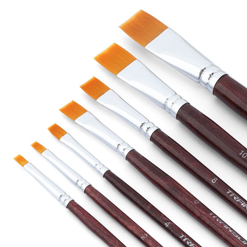 Transon Flat Paint Brush Set 7pcs for Acrylic Watercolor Gouache