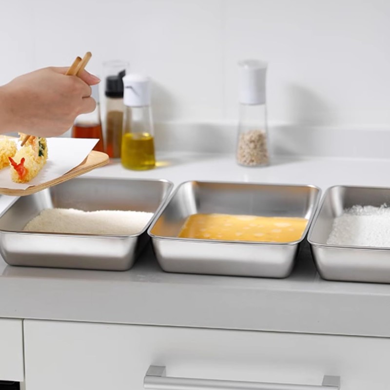 GOVNPJ Set of 3 Breading Pans, Chicken Cutlet Dredging Trays
