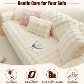 Royhom Thick Rabbit Plush Sofa Cover 1 2 3 4 Seater, Non Slip Sofa Covers L Shape, Soft Warm Sofa Slipcover, Corner Couch Covers for Sectional Sofa (White, Armrest or Backrest, 70x70cm)