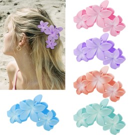 Canitor Flower Claw Clips for Women Flower Hair Clips for Thick Thin Hair Hawaiian Plumeria Flower Clip Cute Summer Beach Hair Accessories Preppy Teen Girl Gifts Trendy Stuff