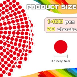 Starboling Dot Stickers,1/2 Inch red Circle Stickers,1400pcs Self-Adhesive Writable Color Coding Labels,Round Labeling Stickers for Office Classroom Garage Sale