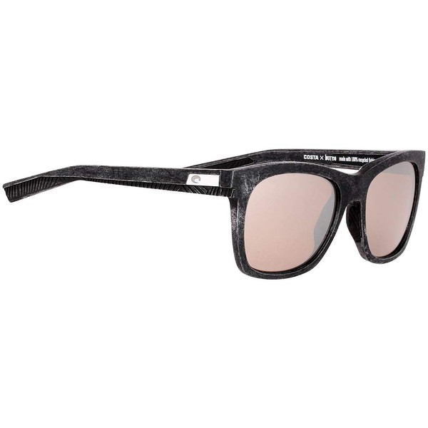 Costa Del Mar Women's Caldera Polarized Rectangular Sunglasses, Net Grey/Blue Rubber/Copper Silver Mirrored Polarized-580G, 55 mm